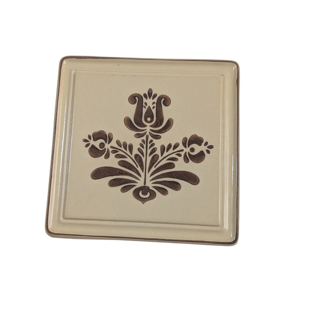 Pfaltzgraff Village Ceramic Trivet Brown Floral Hot Plate 615‎ USA Vintage 7x7